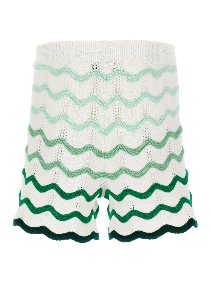 White Gradient Wave Bermuda Shorts Cotton Man And