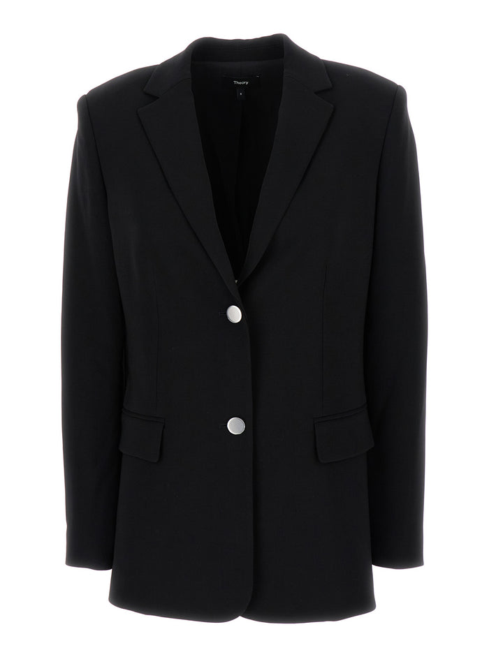 Black Single-Breasted Blazer With Classic Lapels Technical Fabric Woman Triacetate Polyester Blazers