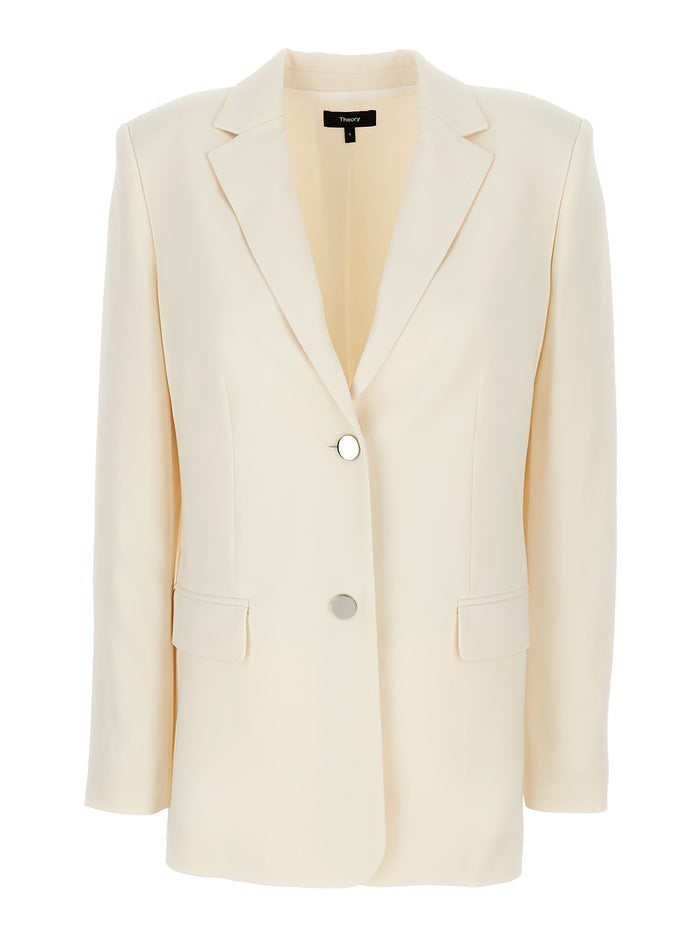 Ivory White Single-Breasted Blazer With Classic Lapels Technical Fabric Woman Triacetate Polyester Blazers