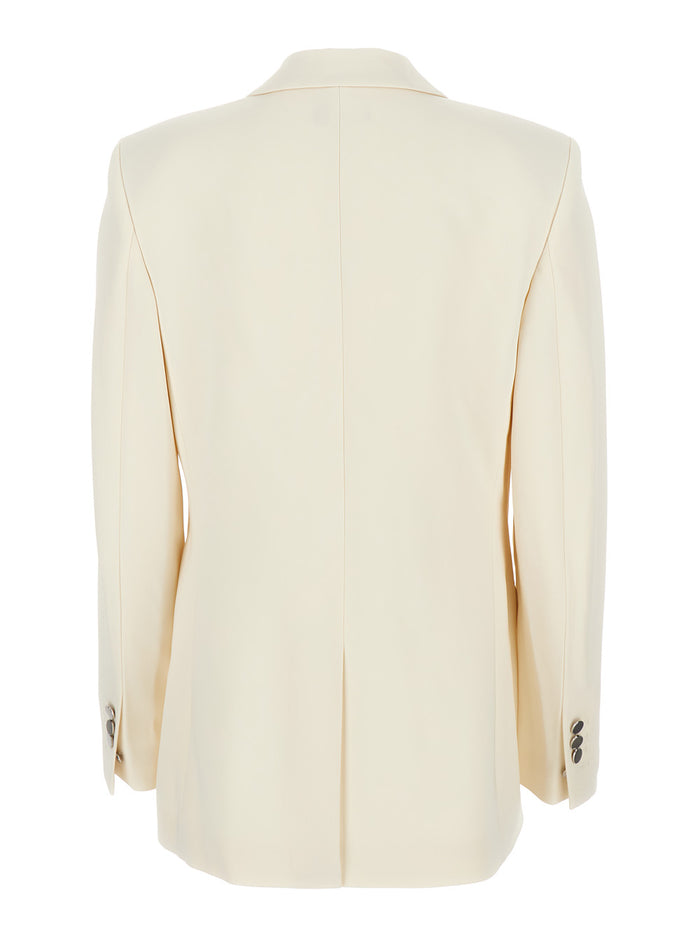 Ivory White Single-Breasted Blazer With Classic Lapels Technical Fabric Woman Triacetate Polyester Blazers
