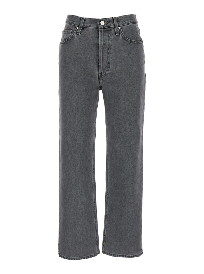 Grey Straight High Waist Jeans Cotton Woman Organic