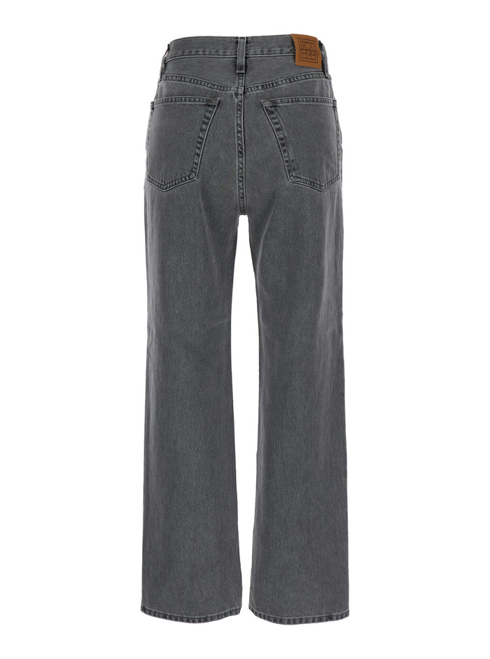 Grey Straight High Waist Jeans Cotton Woman Organic