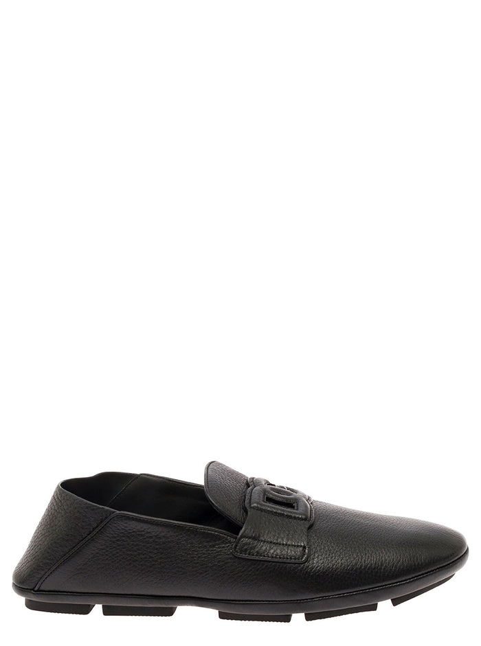 Driver Black Loafers With Dg Logo Leather Man Stag
