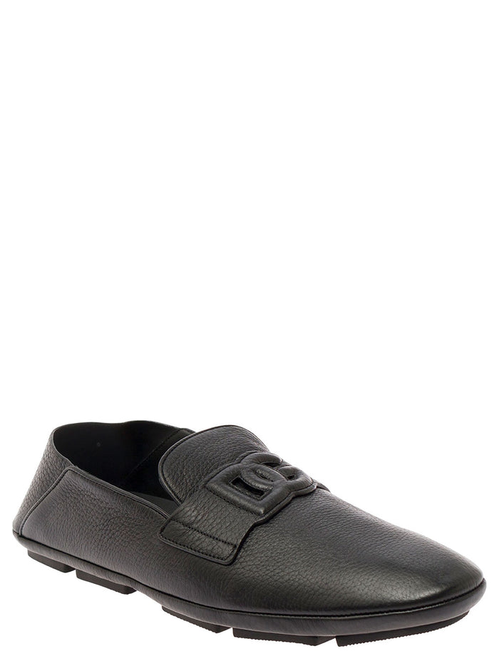 Driver Black Loafers With Dg Logo Leather Man Stag