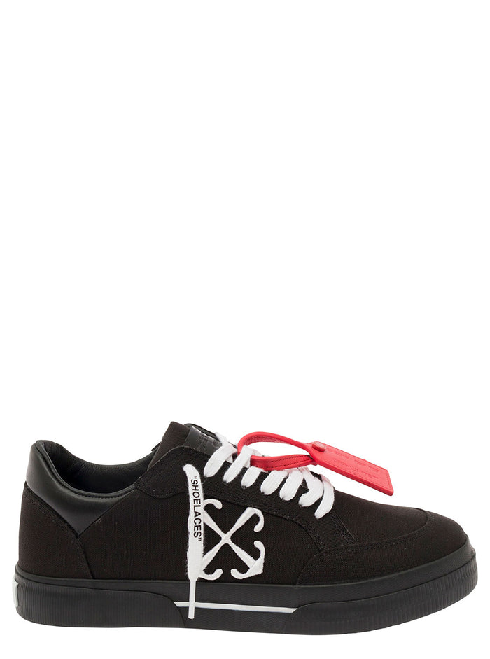 Black Low Top Sneakers With Arrow And Tag Detail Cotton Leather Man