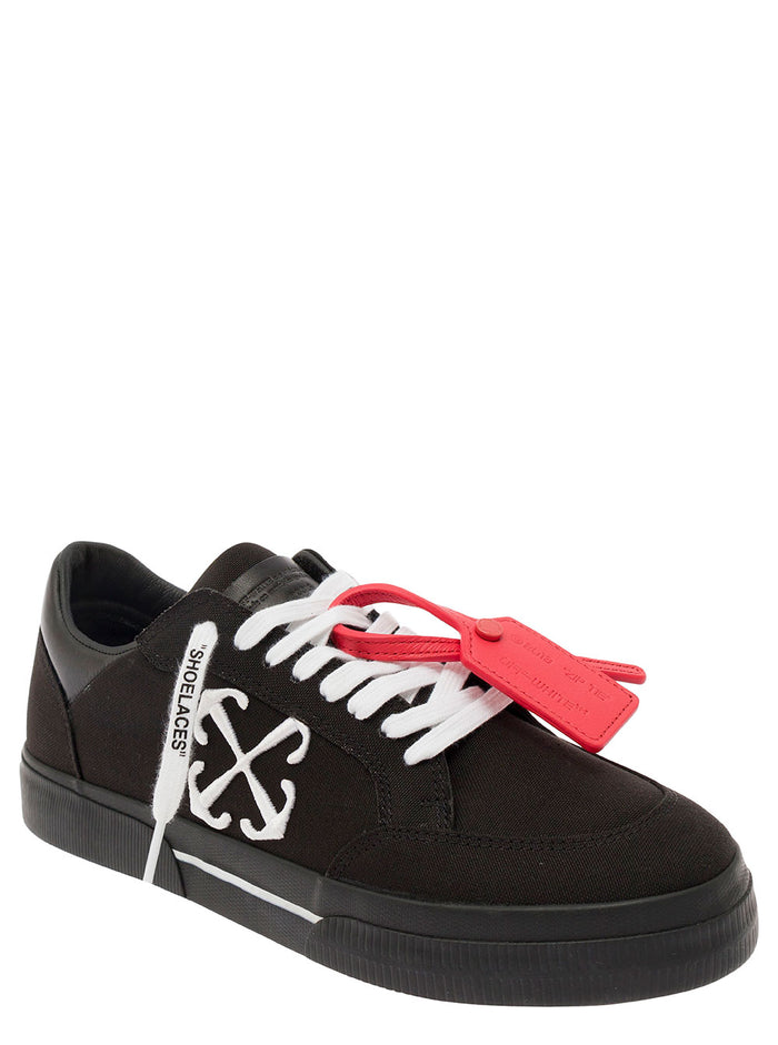 Black Low Top Sneakers With Arrow And Tag Detail Cotton Leather Man