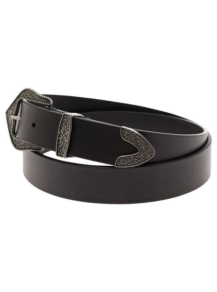 Black Belt With Western Buckle Leather Man