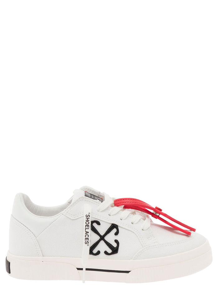 White Low Top Sneakers With Arrow And Tag Detail Cotton Leather Man