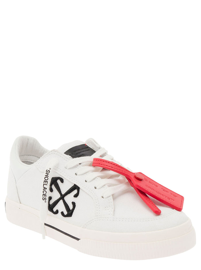 White Low Top Sneakers With Arrow And Tag Detail Cotton Leather Man