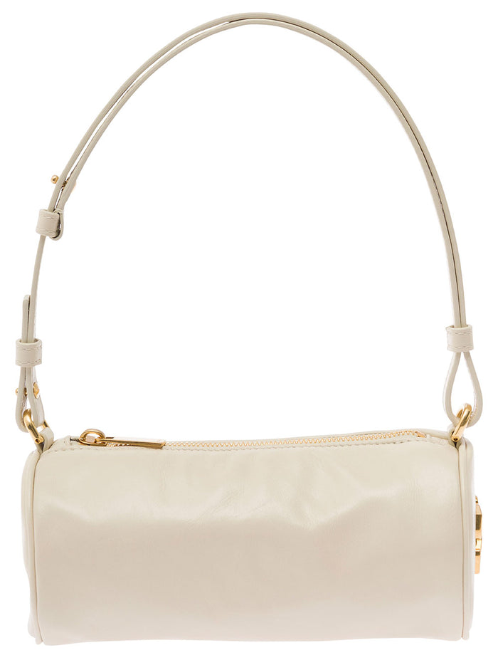 Torpedo Small White Shoulder Bag With Arrow Motif Leather Woman Lyocell Crossbody