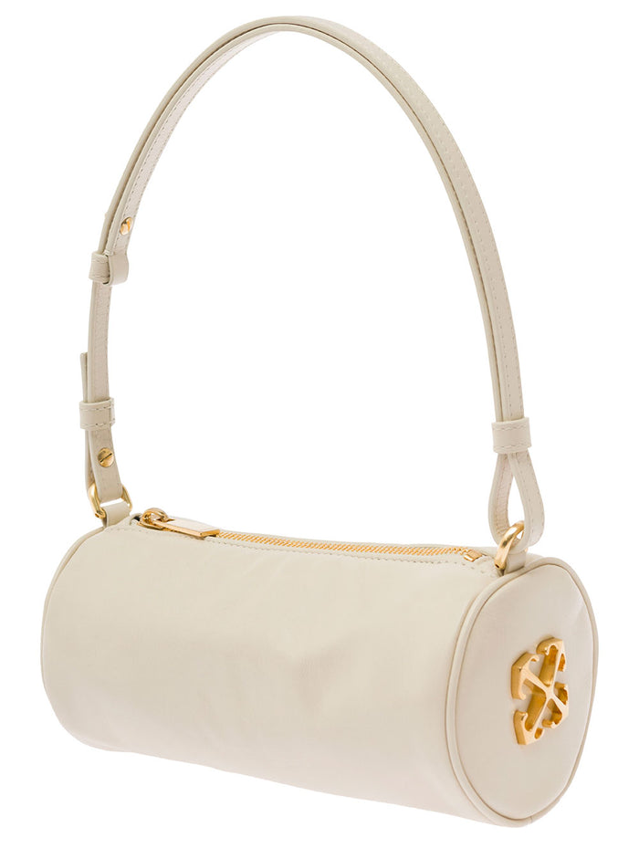 Torpedo Small White Shoulder Bag With Arrow Motif Leather Woman Lyocell Crossbody