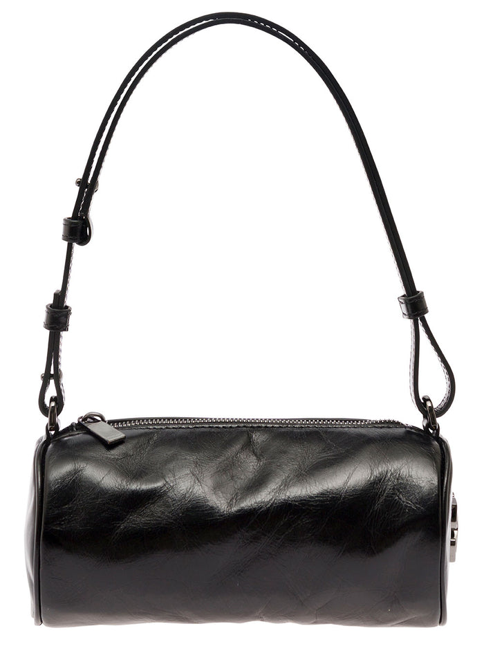 Torpedo Small Black Shoulder Bag With Arrow Motif Leather Woman Lyocell Crossbody