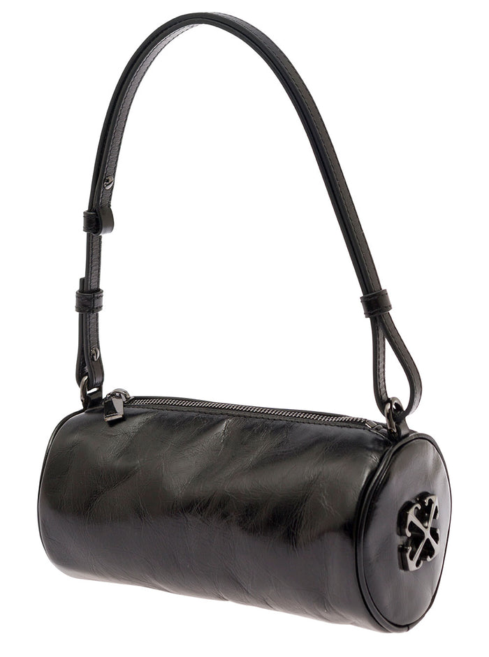 Torpedo Small Black Shoulder Bag With Arrow Motif Leather Woman Lyocell Crossbody