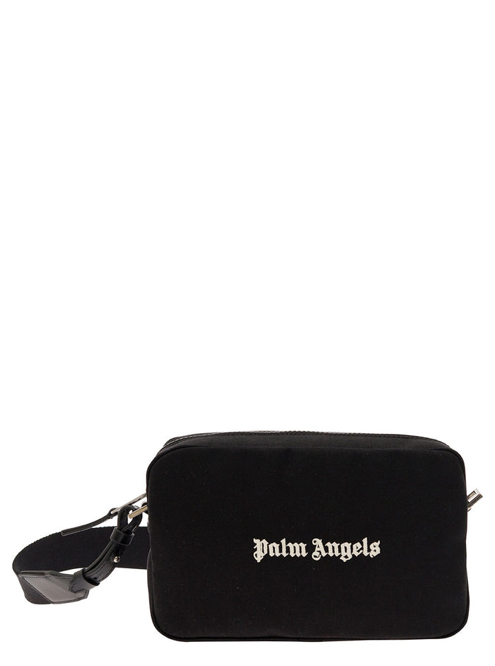 Black Crossbody Bag With Contrasting Logo Print Polyamide Man