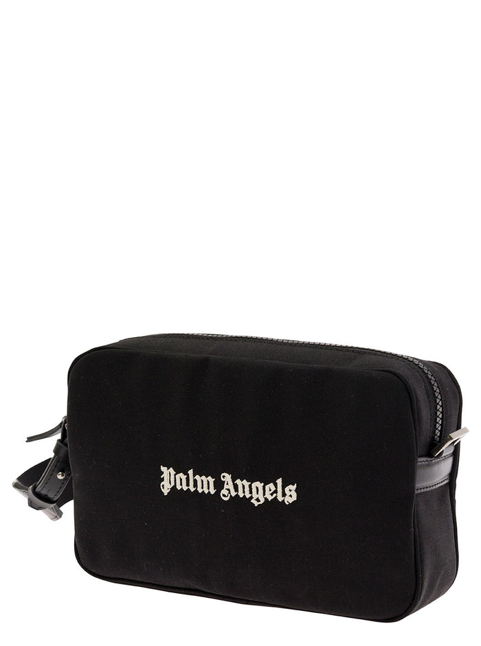 Black Crossbody Bag With Contrasting Logo Print Polyamide Man