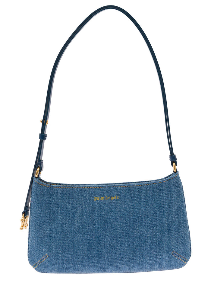 Lategram Light Blue Shoulder Bag With Laminated Logo Detail Denim Woman Blu