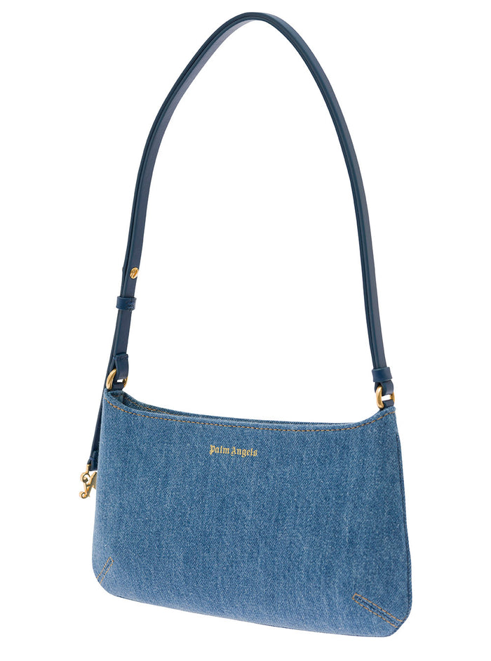 Lategram Light Blue Shoulder Bag With Laminated Logo Detail Denim Woman Blu