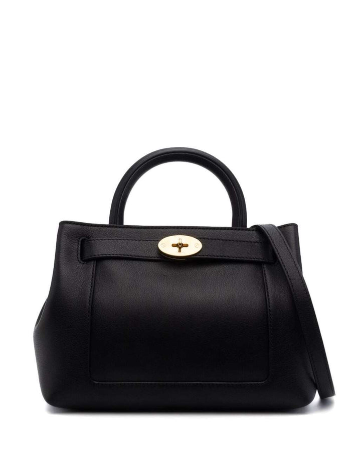 Black Hand Bag With Single Handle And Gold-Tone Details Leather Woman Bovine