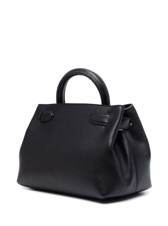 Black Hand Bag With Single Handle And Gold-Tone Details Leather Woman Bovine