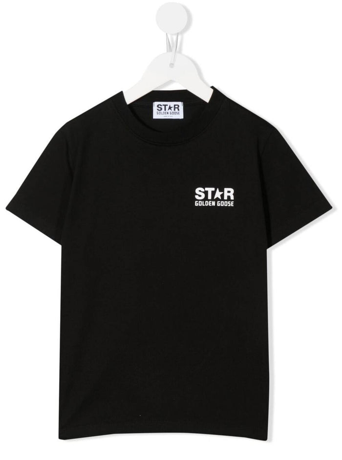 Black T-Shirt With Contrasting Big Star Print Cotton Boy Tshirts And Polo Shirts