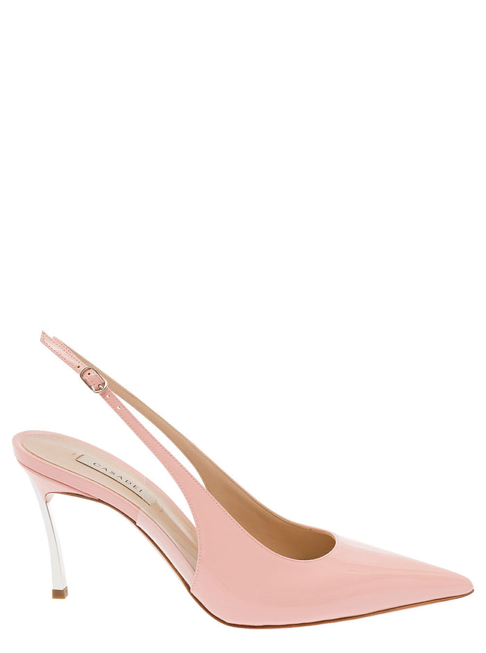 Pink Slingback Pumps With Blade Heel Patent Leather Woman Calf Polyurethane Heels