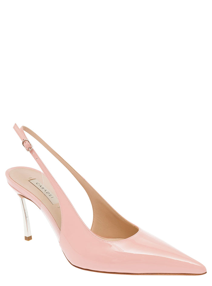 Pink Slingback Pumps With Blade Heel Patent Leather Woman Calf Polyurethane Heels