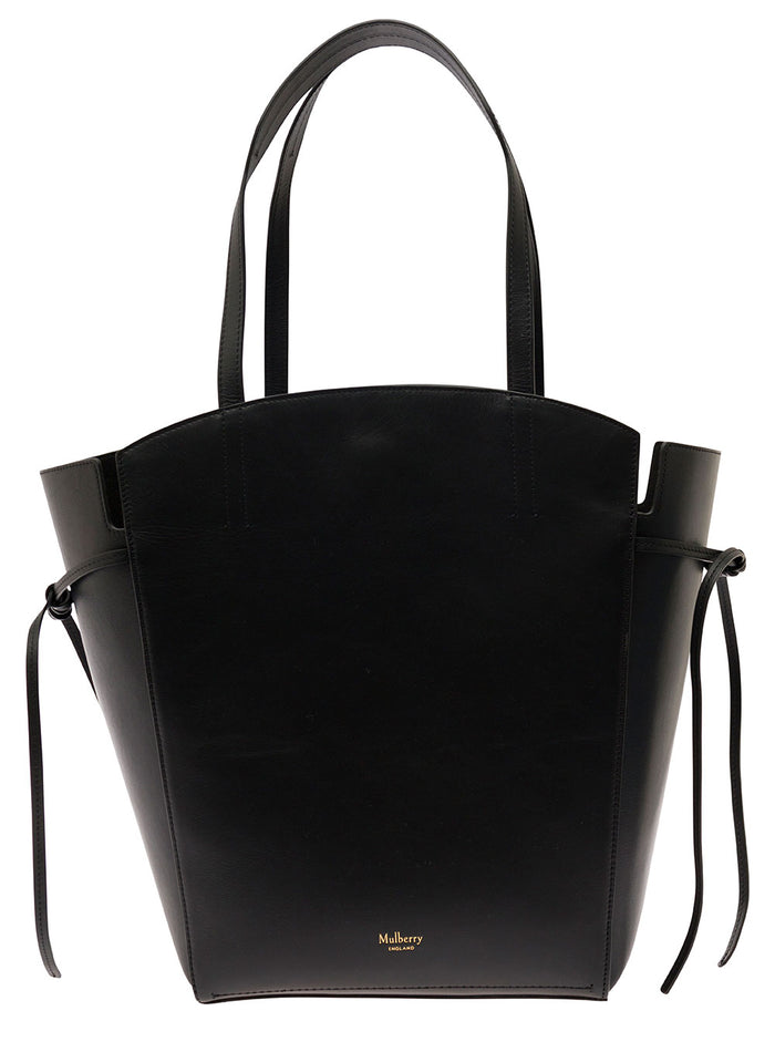 Clovelly Black Shoulder Bag With Laminated Logo Smooth Leather Woman Bovine
