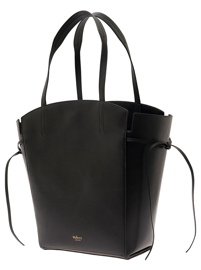 Clovelly Black Shoulder Bag With Laminated Logo Smooth Leather Woman Bovine