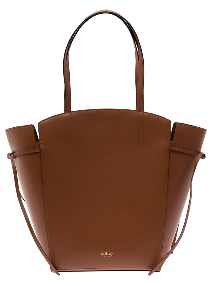 Clovelly Brown Shoulder Bag With Laminated Logo Smooth Leather Woman Calf