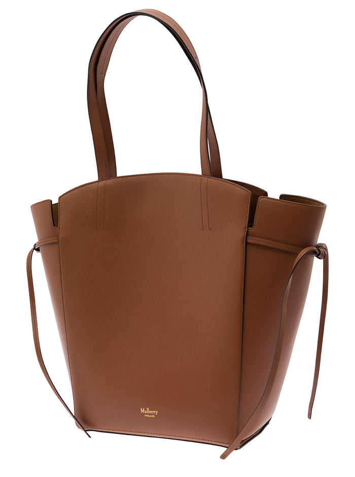 Clovelly Brown Shoulder Bag With Laminated Logo Smooth Leather Woman Calf