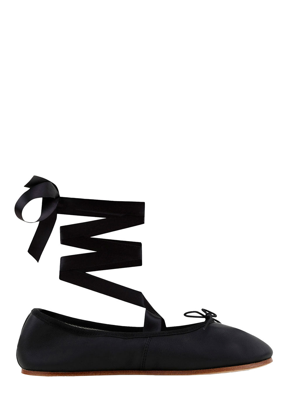 Sofia Black Ballet Flats With Ribbon Leather Woman Ballerinas