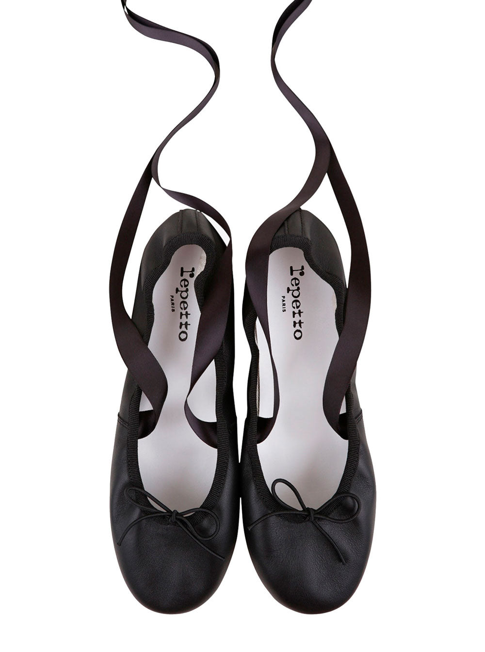 Sofia Black Ballet Flats With Ribbon Leather Woman Ballerinas