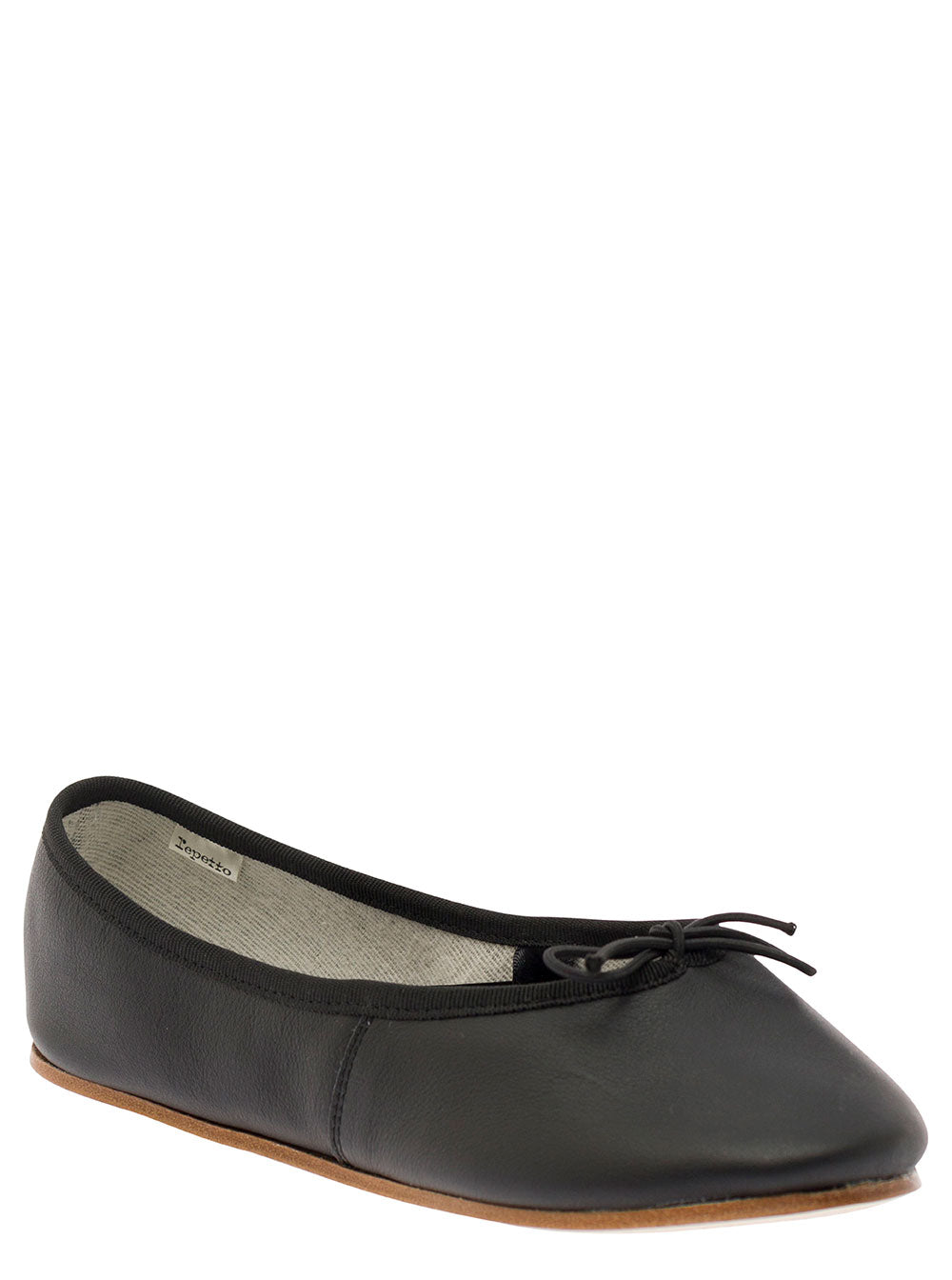 Sofia Black Ballet Flats With Ribbon Leather Woman Ballerinas