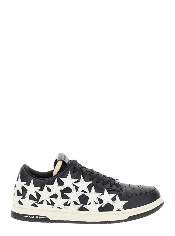 Stars Court Black And White Low Top Sneakers With Star Patches Leather Man Cotton