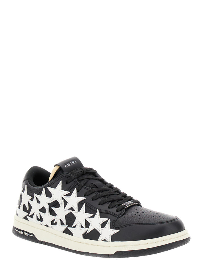 Stars Court Black And White Low Top Sneakers With Star Patches Leather Man Cotton
