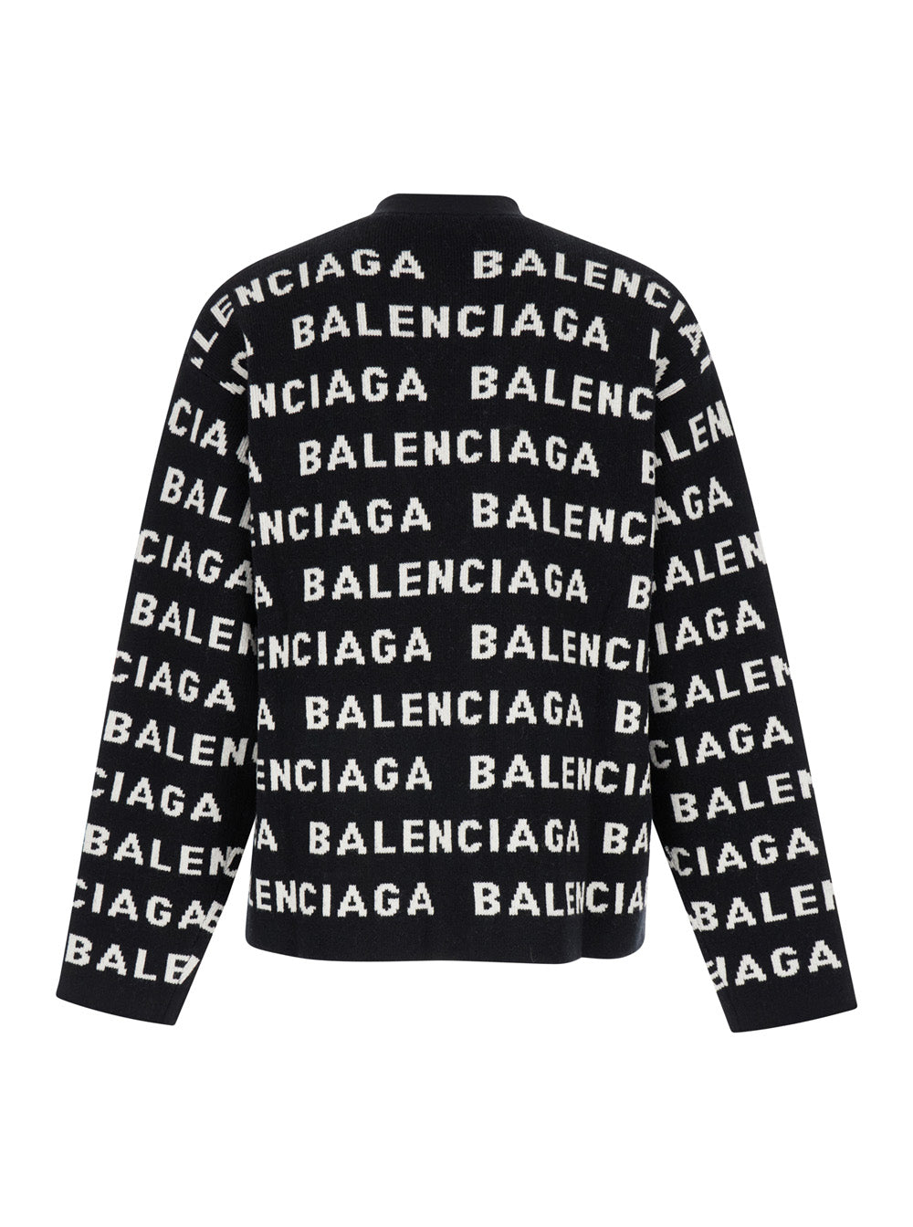 Black And White Cardigan With Logo Wool Man Polyamide Jersey