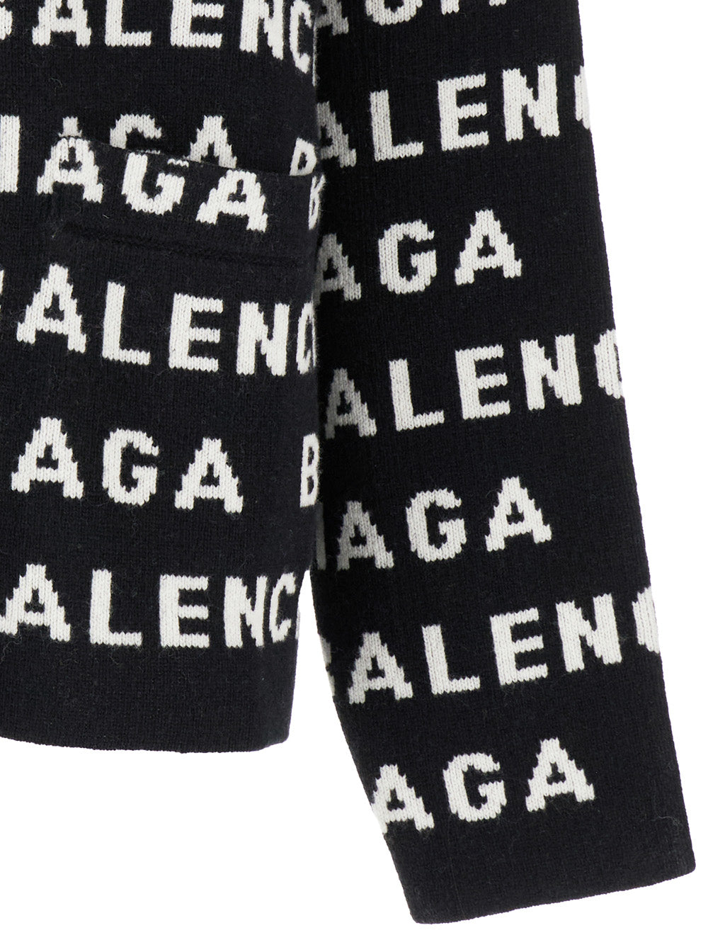 Black And White Cardigan With Logo Wool Man Polyamide Jersey