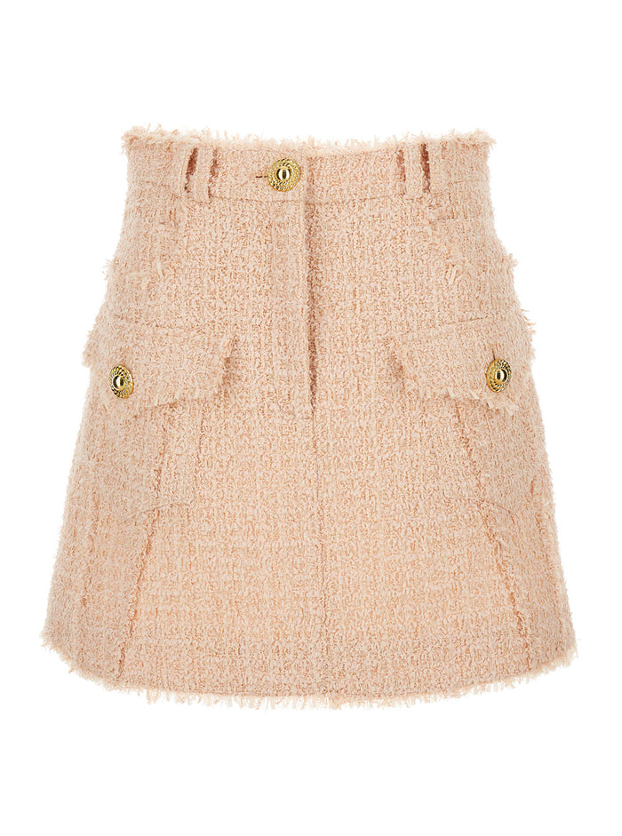 Light-Pink Frayed Tweed Mini Skirt Wool Blend Woman Polyamide Virgin Cotton