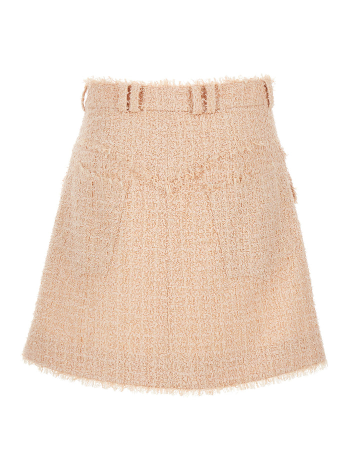 Light-Pink Frayed Tweed Mini Skirt Wool Blend Woman Polyamide Virgin Cotton