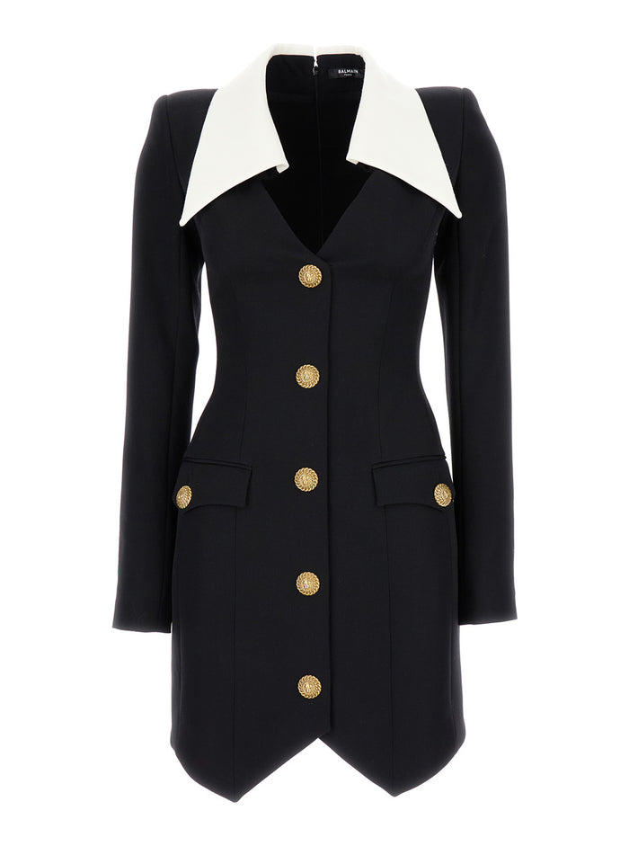Black Blazer Dress With Gold-Tone Buttons Wool Woman