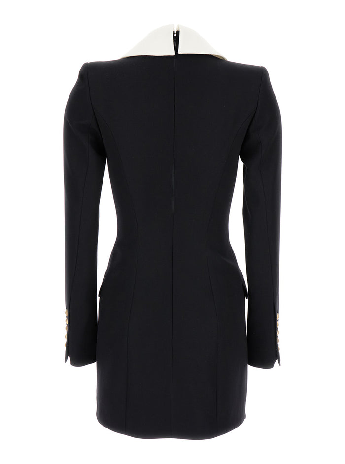 Black Blazer Dress With Gold-Tone Buttons Wool Woman