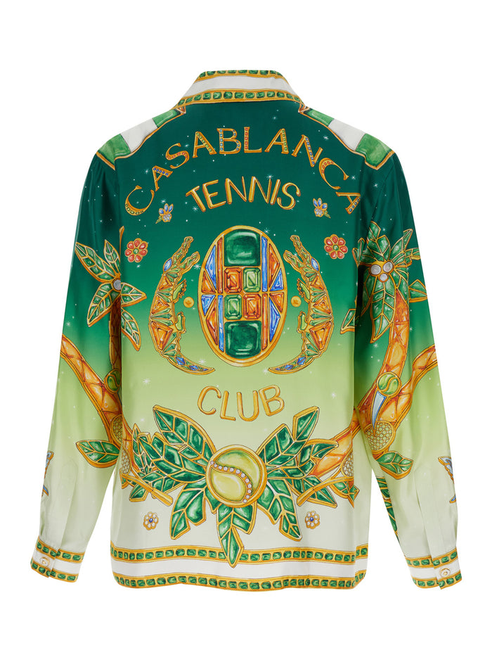Multicolor Shirt All Over Printed Silk Man Green And Blouses