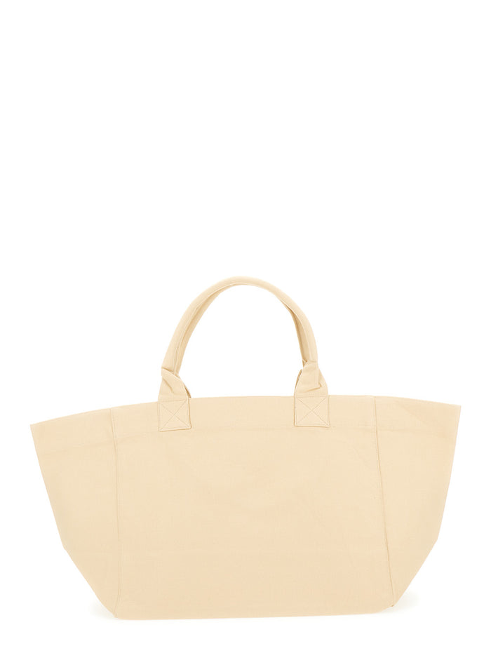 Xxl Beige Tote Bag With Tonal Embroidery Recycled Cotton Woman