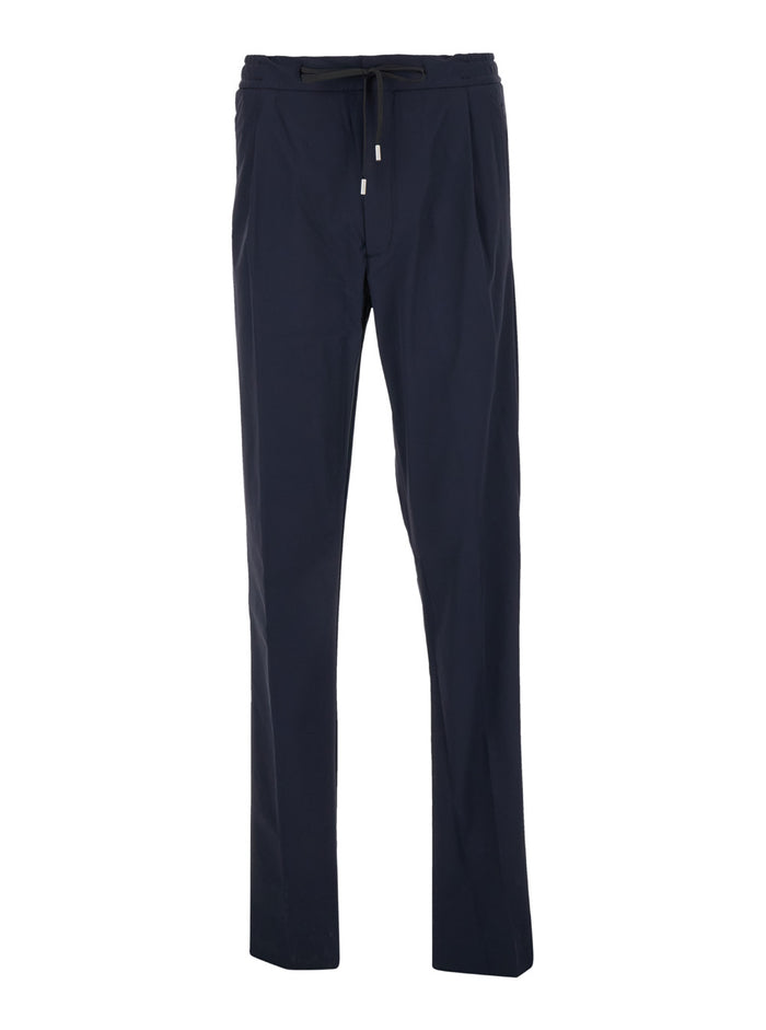 Blue Drawstring Tapered Trousers Technical Fabric Man Blu Polyamide Elastane