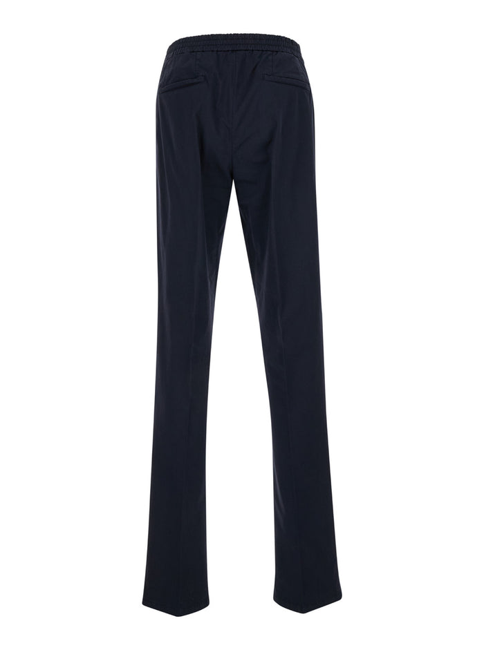 Blue Tapered Drawstring Trousers Cotton Blend Man Blu Elastane
