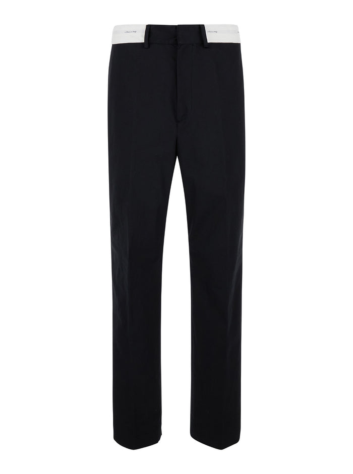 Black Tailored Trousers With Contrast Waist Cotton Man