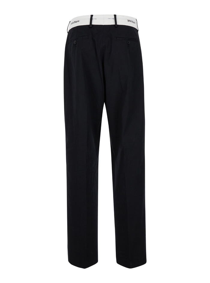 Black Tailored Trousers With Contrast Waist Cotton Man