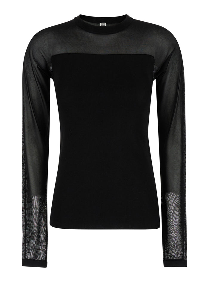 Black Semi Sheer Evening Top Viscose Woman Jersey