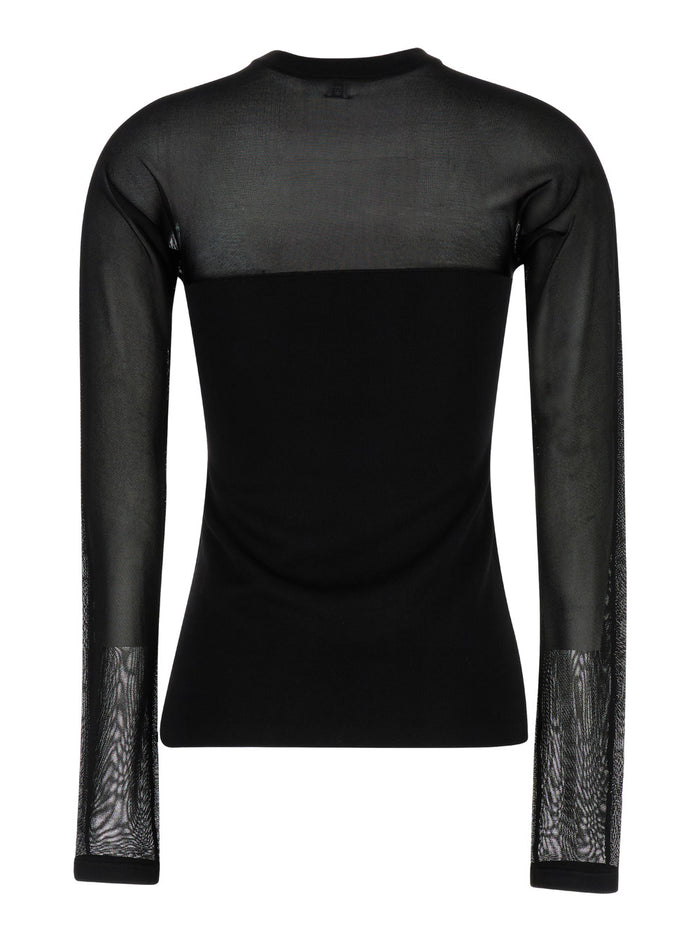 Black Semi Sheer Evening Top Viscose Woman Jersey