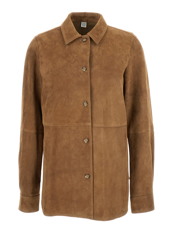 Brown Panelled Shirt Suede Woman Lamb And Blouses